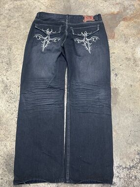 Y2K Chams Jeans Men’s 38 x 32 Dark Wash Loose Embroidered Skater Streetwear 00|
